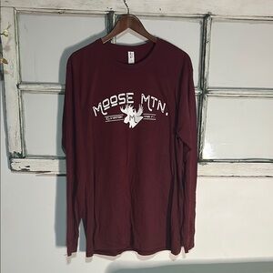 Red Long Sleeve Tee with Moose Graphic